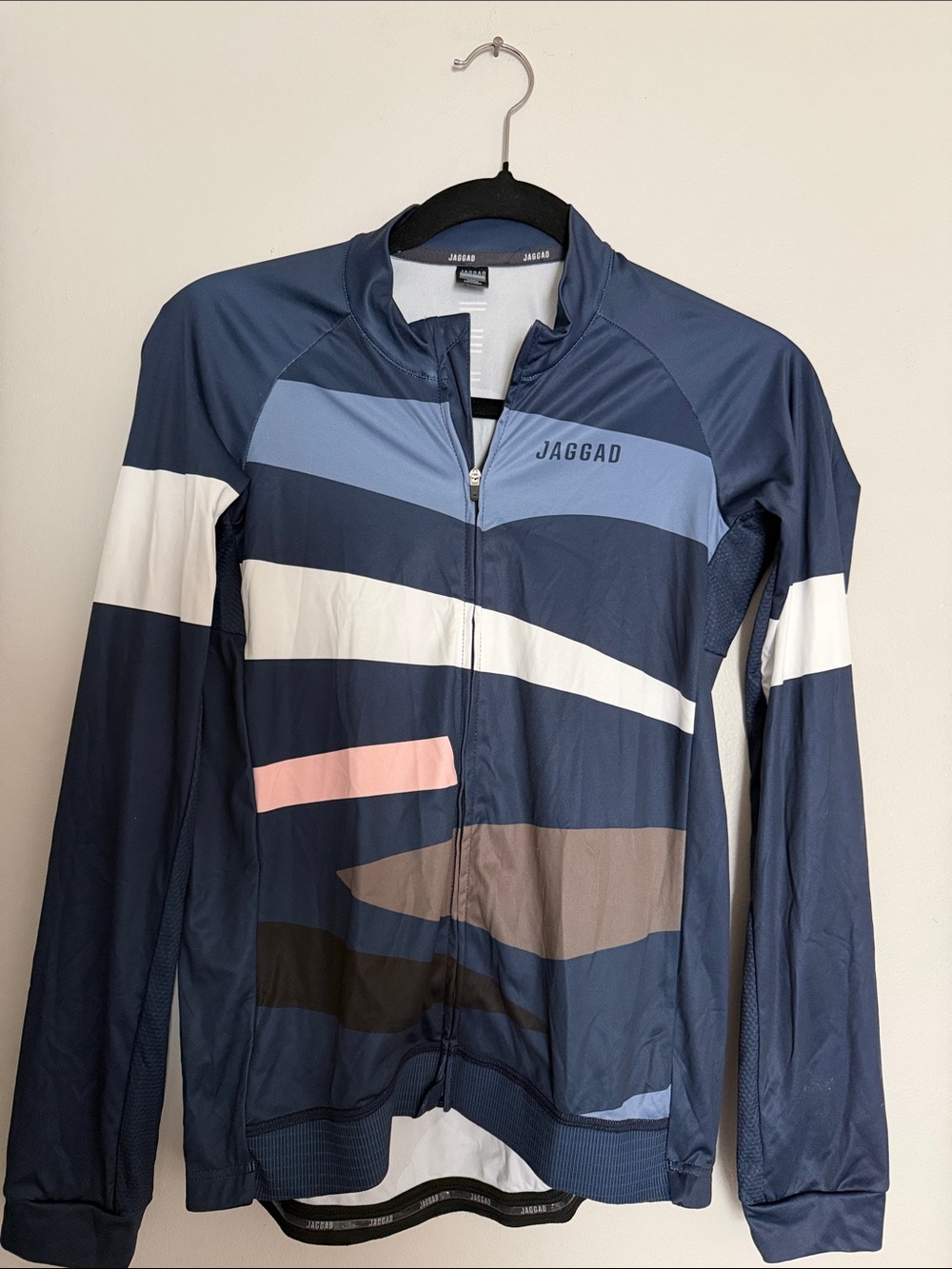 Jaggad Navy Colorblock Cycling Jacket with White, Light Blue & Pink Accents